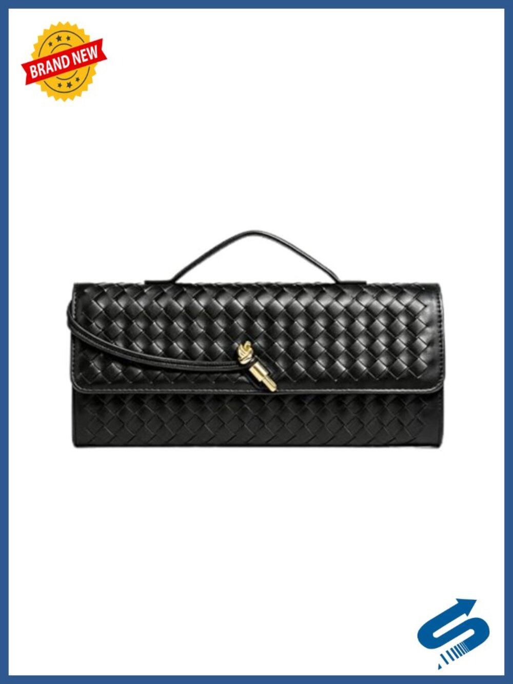 Woven PU Leather Clutch Evening Bag with Detachable Strap for Wedding Formal